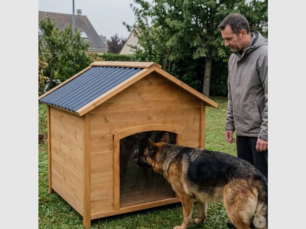 Niche en bois chalet pour chien - Taille XL - Toit PVC, image 1 sur 19