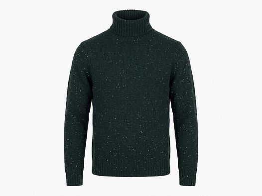 Dunkelgrüner Melange-Pullover mit Rollkragen