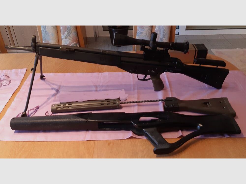 Selbstladebüchse SLG97 G3 Klon mit 2 Schäften, Montage und Zielfernrohr G3 Zivil