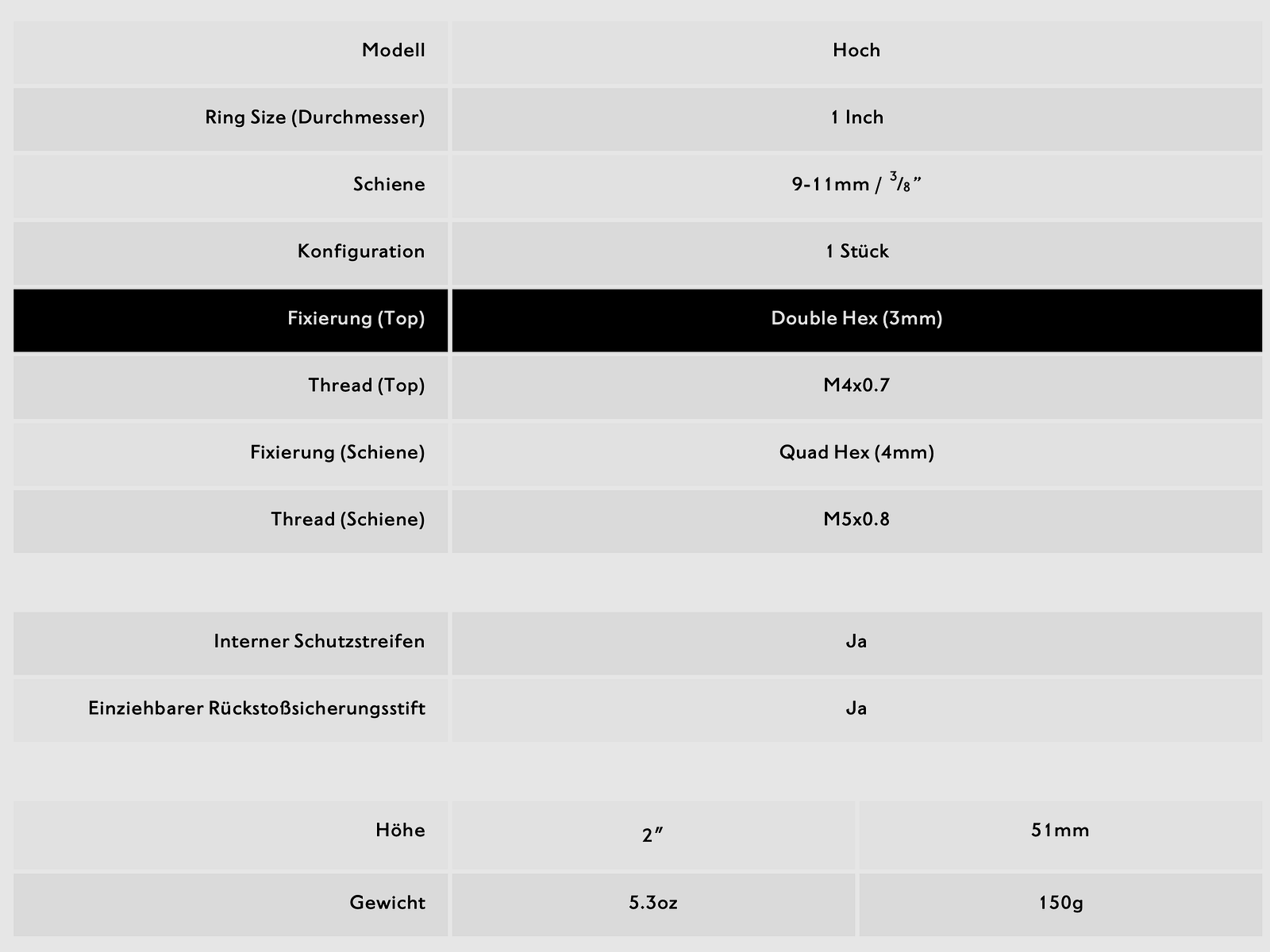 HAWKE 22105 25,4mm 1" Ringmontage Hoch für 9-11mm Schiene Zielfernrohr Halterung