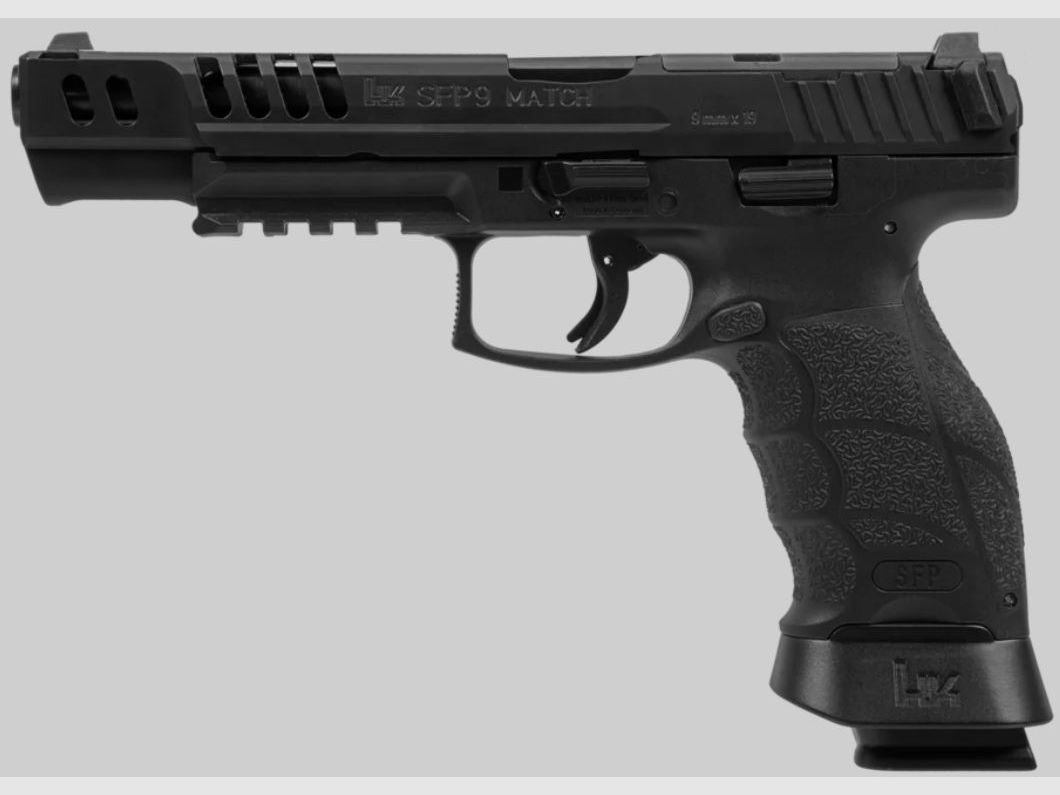 Pistolet Heckler & Koch SFP9-OR Match, calibre 9 mm Luger, éjection du chargeur par bouton-poussoir