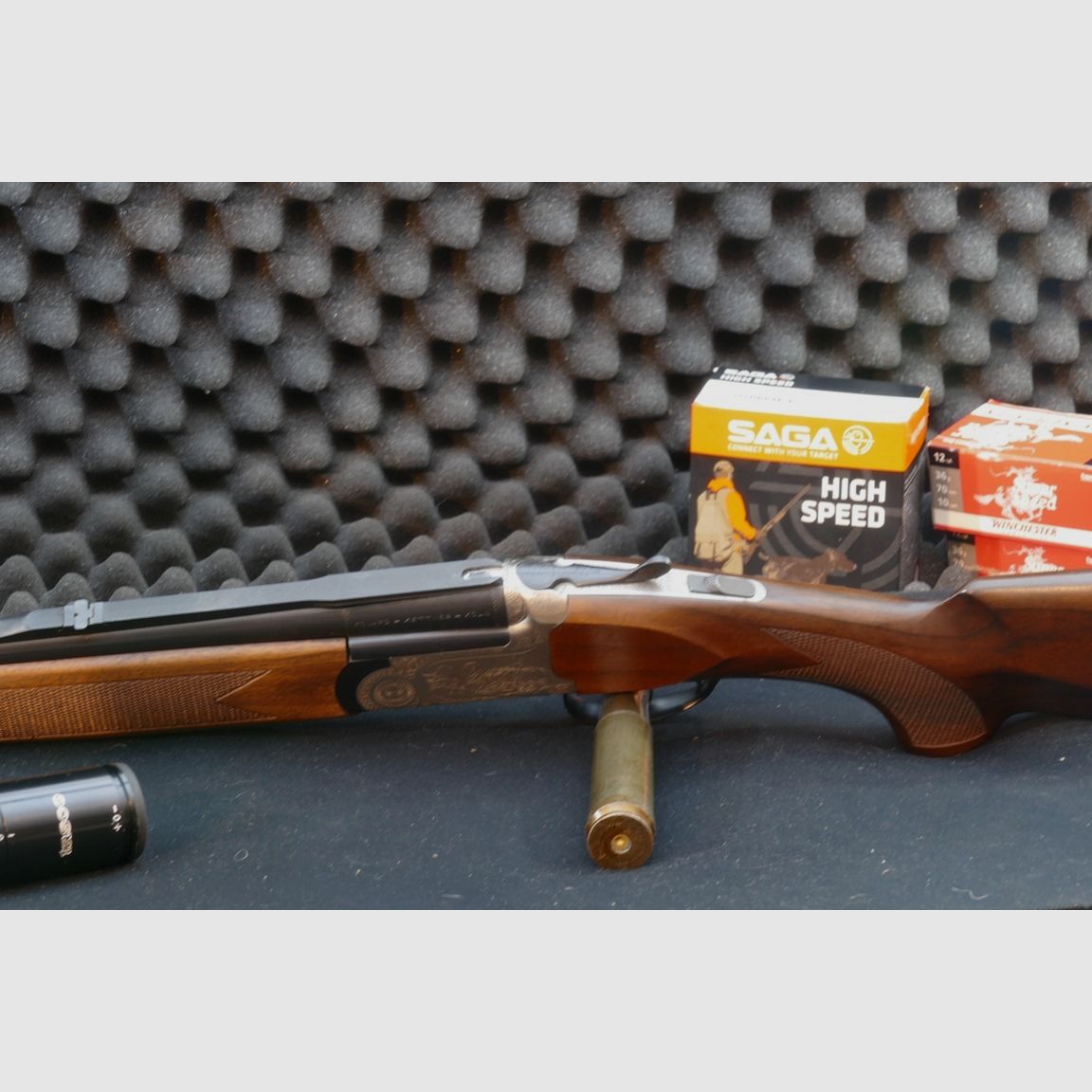 Bockbüchsflinte, Kettner, Ital. Fertigung, Kaliber 9,3x74R und 12/70.