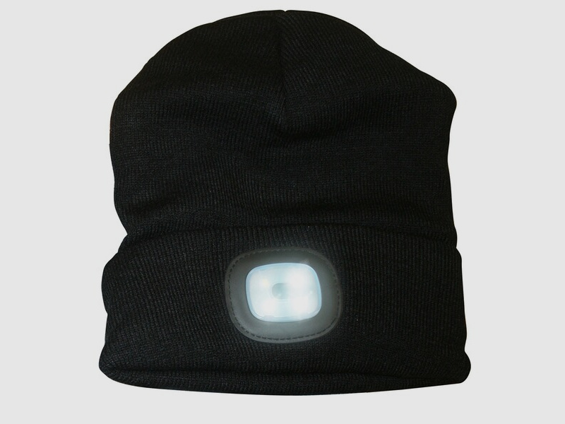 Wintermütze / Strickmütze (Schwarz) mit 4 LED´s / 3 Leuchtstufen - mit USB ladbar