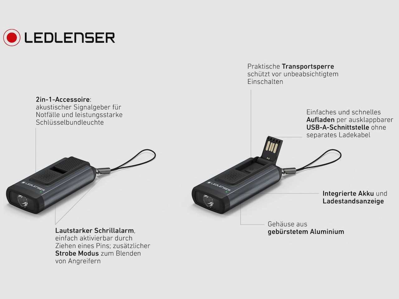 Ledlenser 502580 K6R Safety Schlüsselleuchte 400 Lumen 80 Meter grau