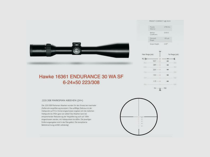 HAWKE Optics Zielfernrohr mit Leuchtabsehen 6-24x50SF Endurance (30mm) Abs. 223