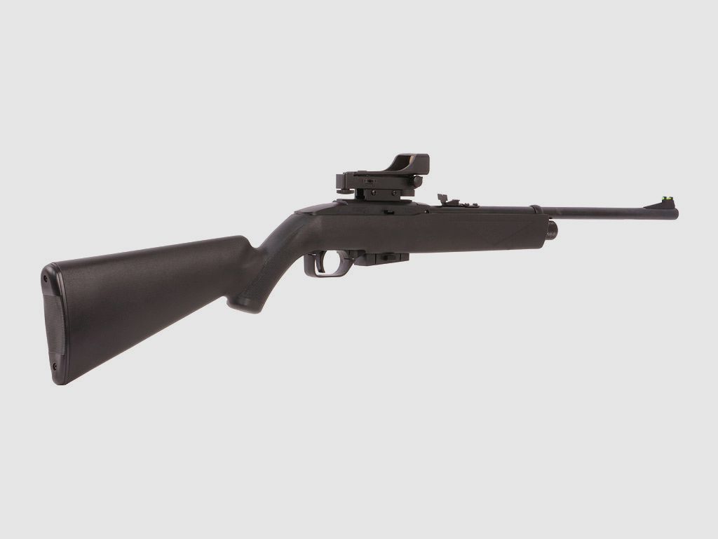 CO2 Luftgewehr Crosman 1077 Repeat Air Kunststoffschaft schwarz Kaliber 4,5 mm Diabolo (P18) + Red Dot Diabolos Zielscheiben CO2 Kapseln