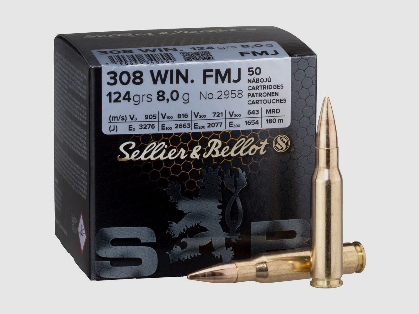 Sellier & Bellot .308 Win. Volmantel 8,0g/124gr., afbeelding 2 van 2