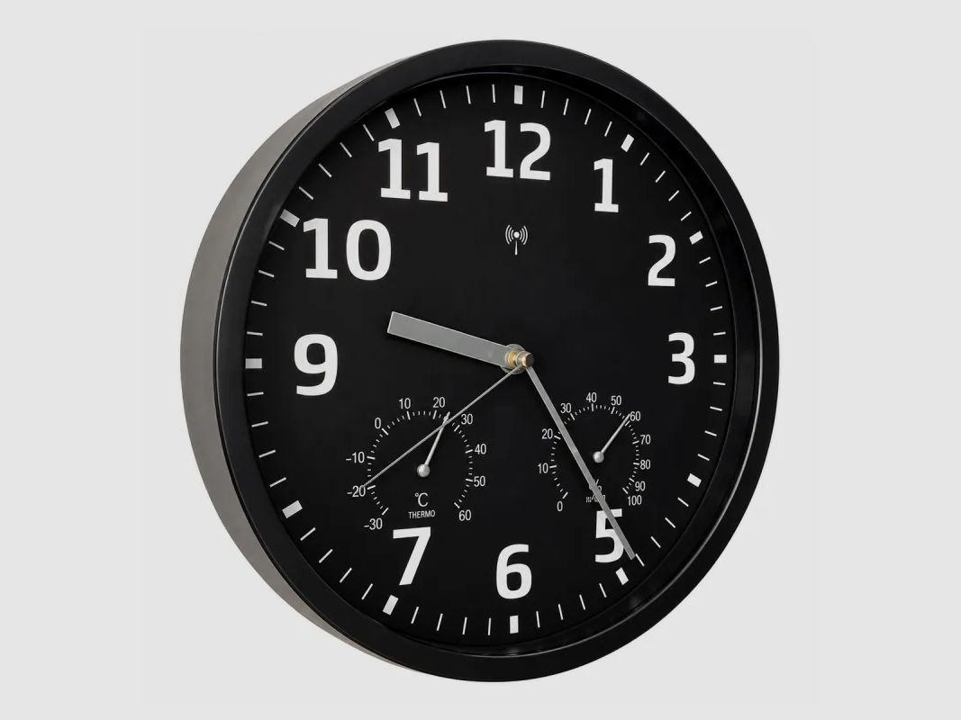 Radiogestuurde klok comfort kunststof glas zwart en wit Ø 25cm, afbeelding 2 van 4