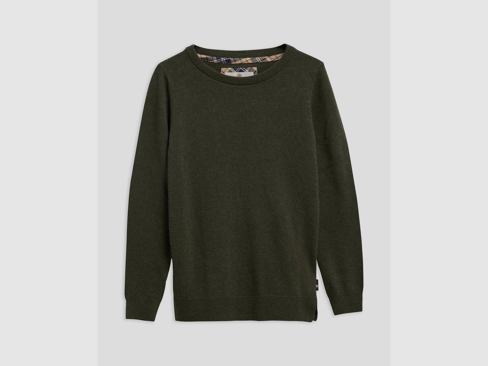 Barbour Pendle Crew Jumper, Olive/Birchwood Tartan, Women’s 10