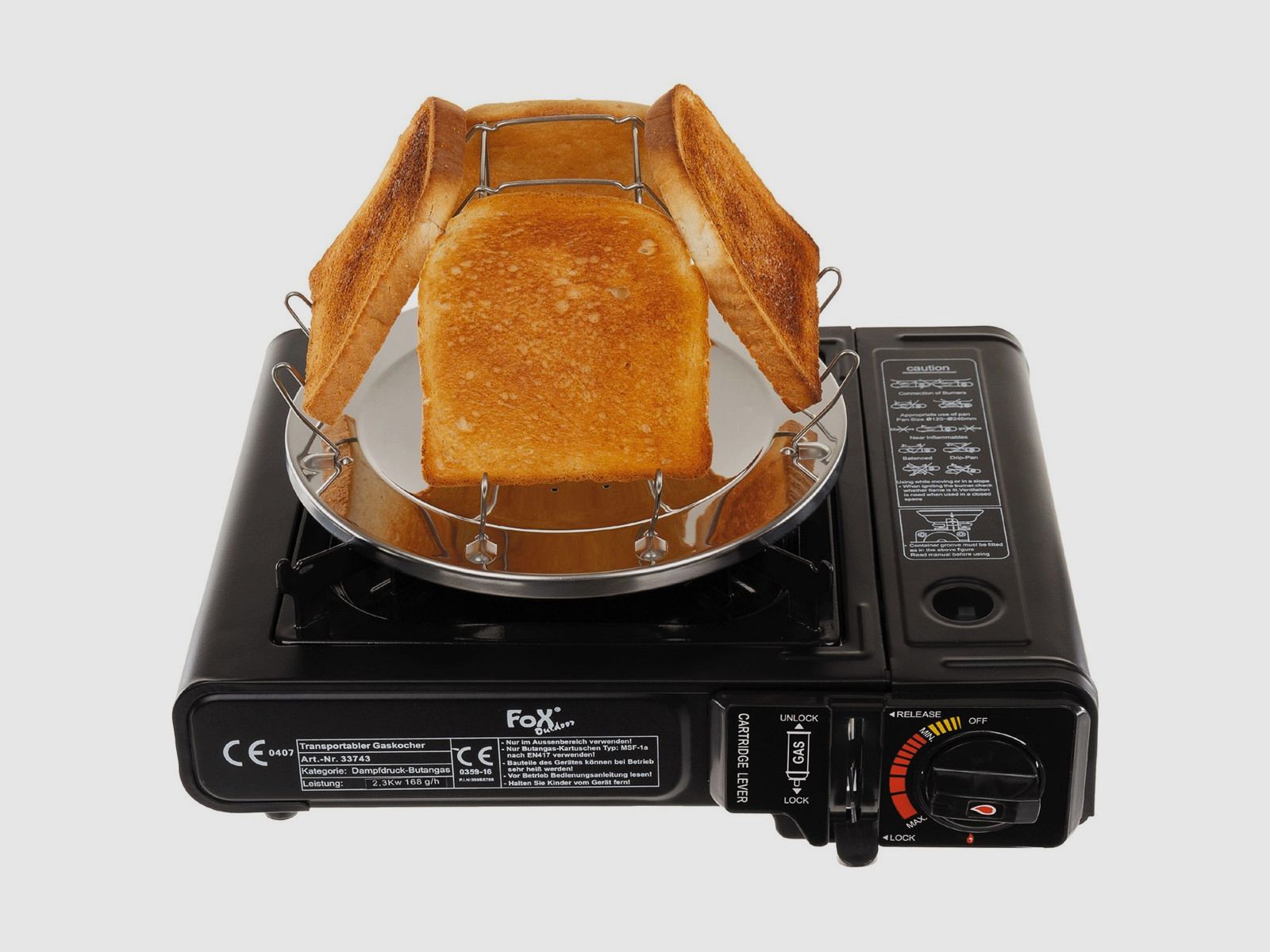 FOX Outdoor Campingtoaster, klappbar, für 4 Scheiben, mit Zange