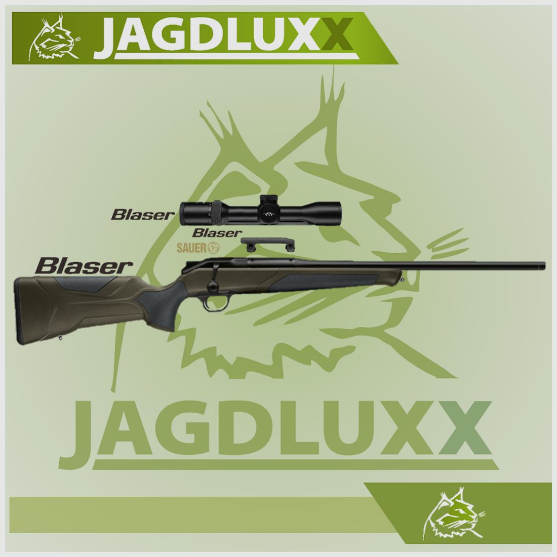 Blaser R8 Professional 2.0 en oliva oscuro en conjunto completo con Blaser B2 1,7-10x42 iCS