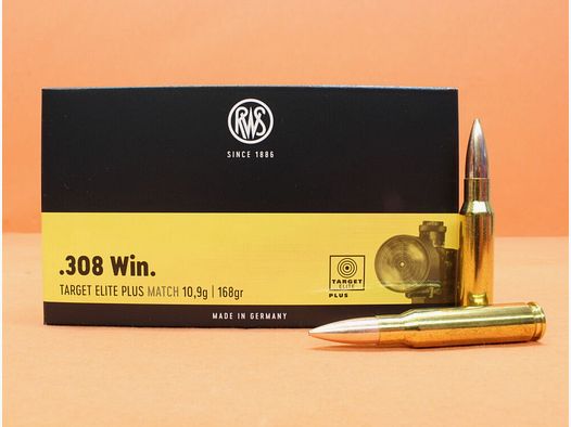 RWS Patrone .308Win RWS 168grs HPBT (2403867) VE 20 Patronen (Target Elite Plus)/ 10,9g Hohlspitz-Match