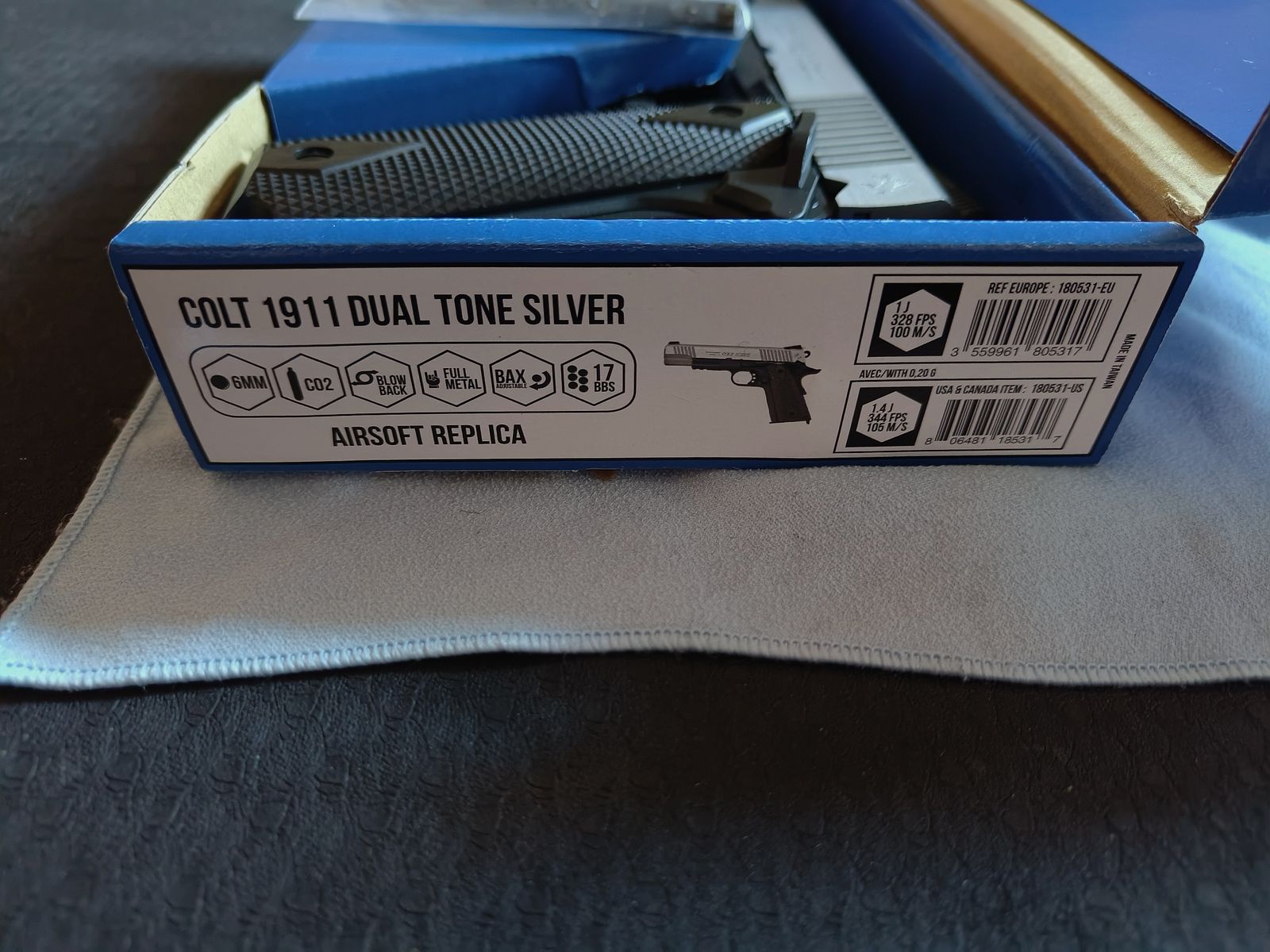 Cybergun COLT 1911 RAIL GUN Dual Tone Silver Vollmetall CO2 Blow Back incl. maletín y munición NUEVO