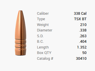 Balle Barnes .338/.338 210GR TSX BT 50 pièces
