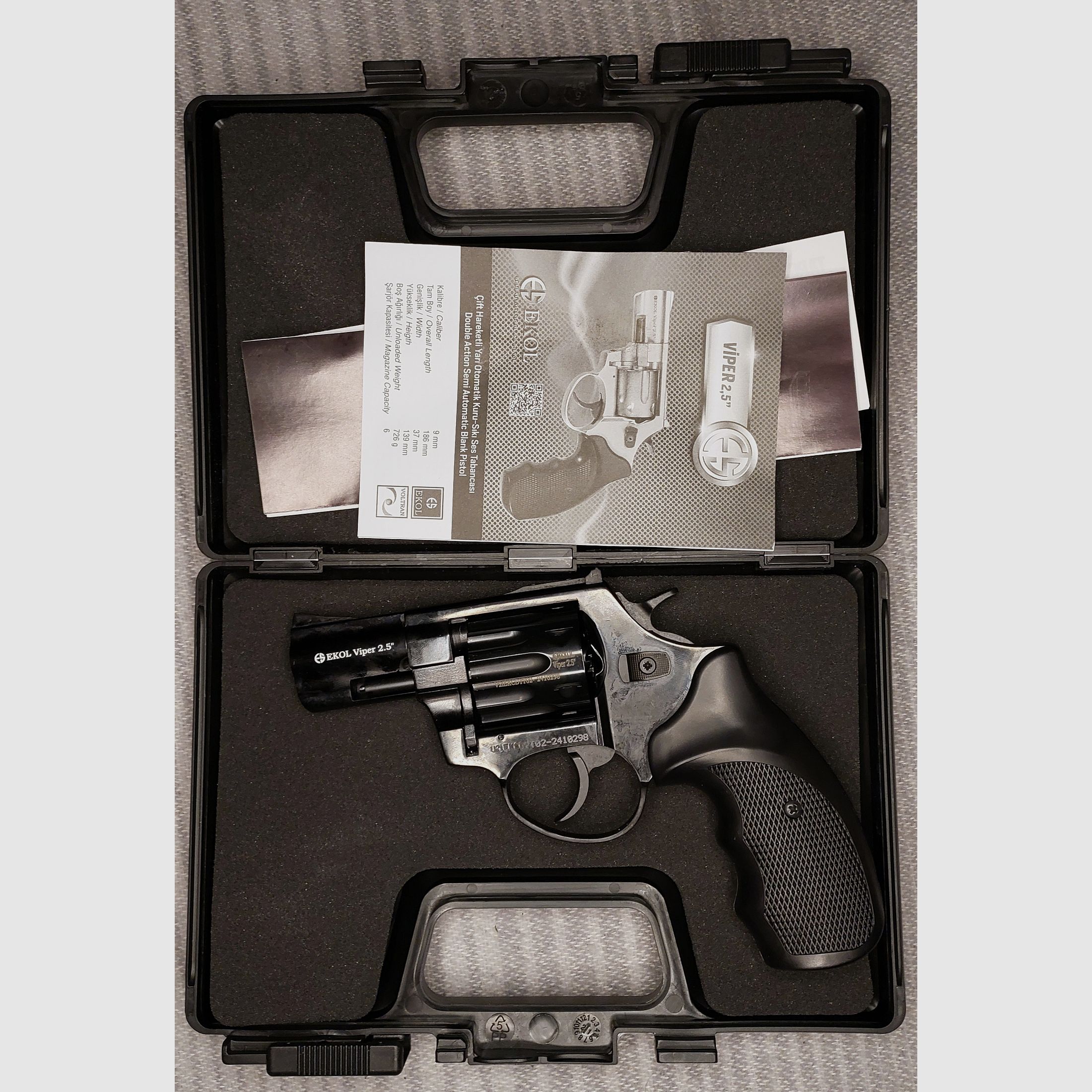 Ekol Viper 2,5 Zoll Schreckschuss Revolver Schwarz 9 mm R.K. (PTB 1063) Stahltrommel