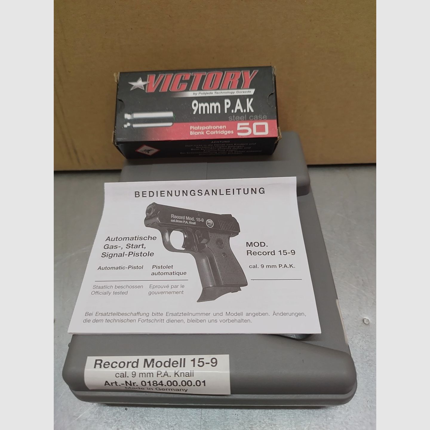 Record Mod. 15-9 Snowflake Schreckschuss Pistole 9mm brüniert  Set Angebot !!Neuware!!