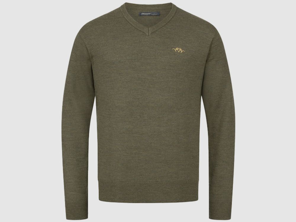 Blaser Merino V-Neck pullover verde oliva scuro & maglieria da uomo