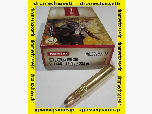 1 Schachtel mit 20 Patronen Norma, Vulkan 232 Grain Kaliber 9,3×62