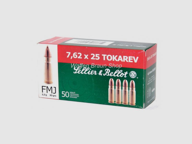 S+B 7,62x25 Tokarev FMJ 85grs. 50St
