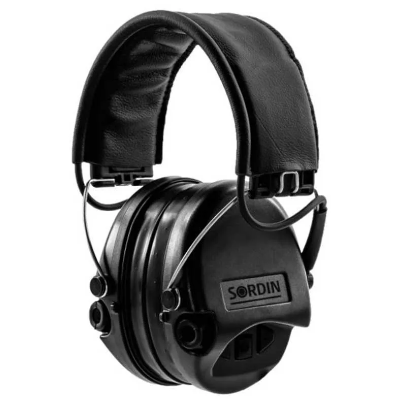 Casque antibruit actif Sordin Supreme PRO – serre-tête en cuir noir, coussinets en gel, noir – 75302-02-G-S