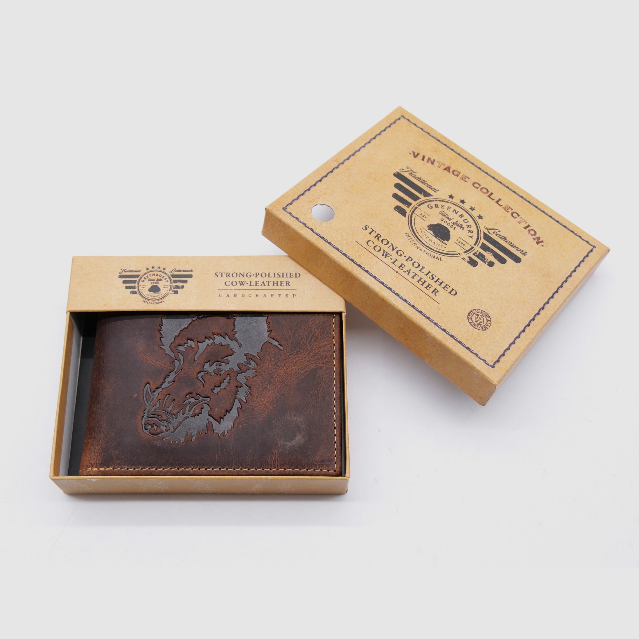 Greenburry leather wallet brown Vintage Animal Collection boar 1705-wildboar-25