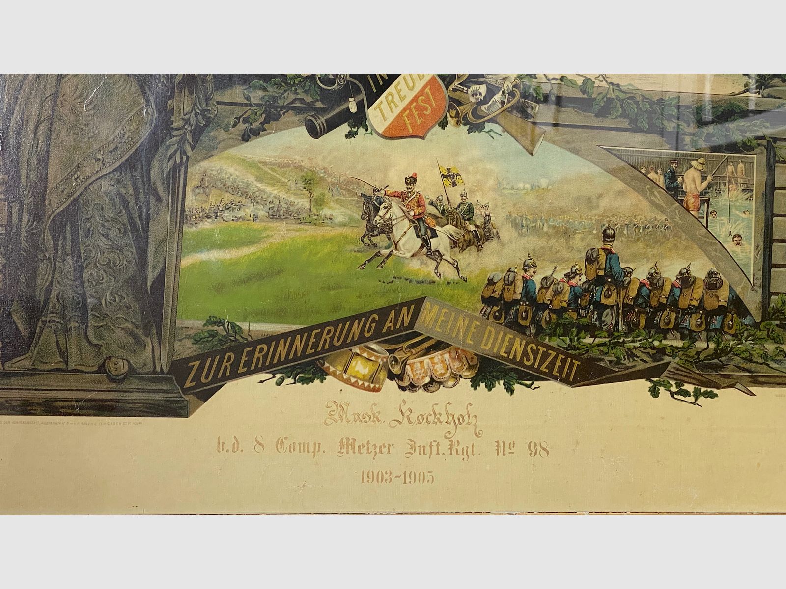 Pfeifenkopf Porzellan, Reservisten Pfeifenkopf mit Reservistenbild, Reservistenpfeife, Rockholz 1905