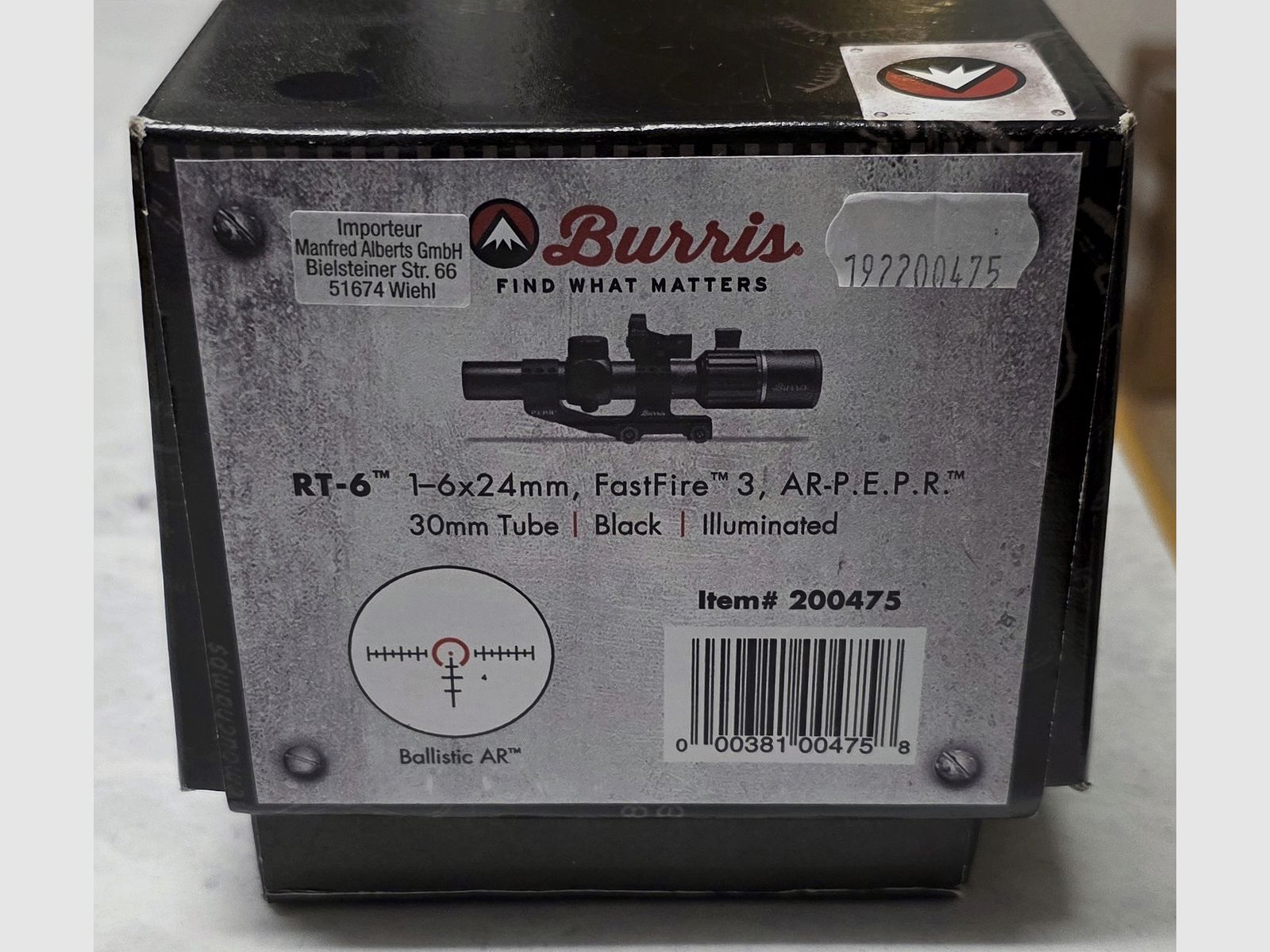 BURRIS RT-6 1-6x24 Combo Kit - ZF con reticolo balistico AR + montaggio Burris P.E.P.R. + mirino a punto rosso Burris
