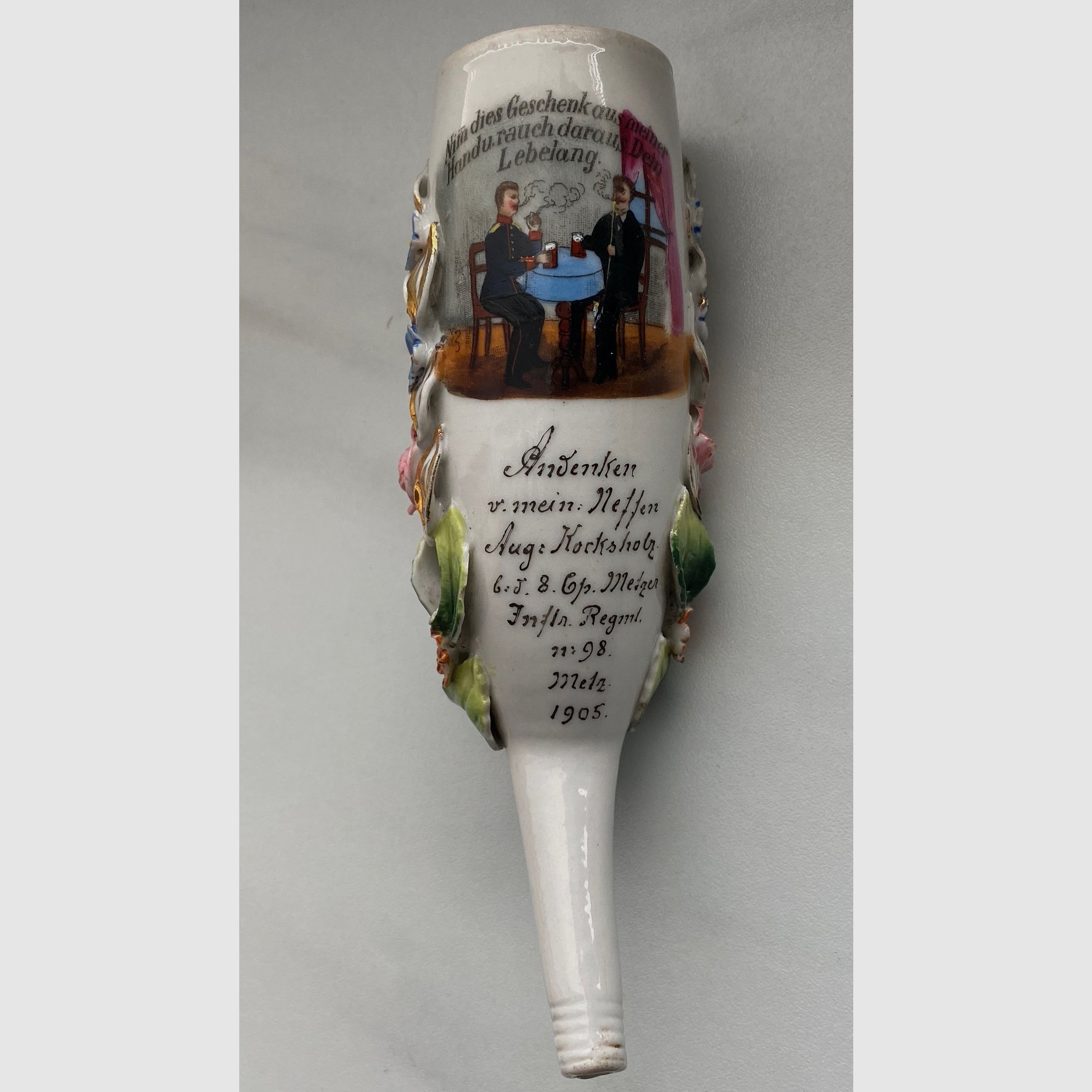 Tête de pipe et image de réserviste, pipe de réserviste, porcelaine, réservistes, bois de manteau 1905