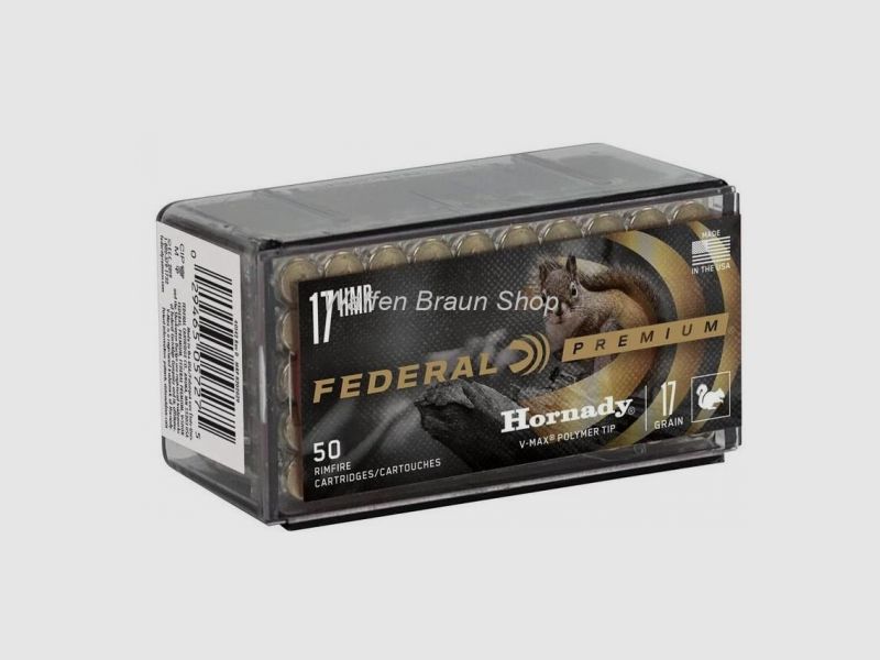 Federal 17 HMR mit Hornady Geschoss V-Max V-Schock 17 grain