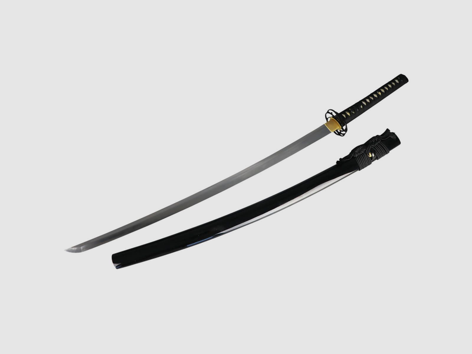Katana 1095 Stahl scharf mit Lehmhärtung schwarze Saya mit Hochglanz Lackierung
