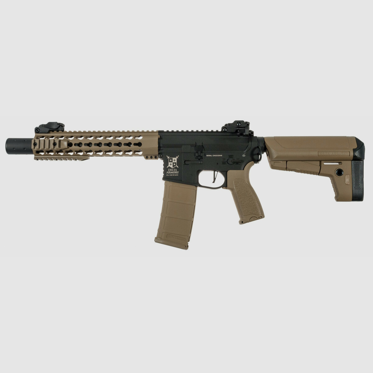 AR15 KeyMod 10 Zoll PREDATOR CHARLIE TAN/Schwarz S-AEG Softair Gewehr Frei ab 18 Jahren | Delta Armory