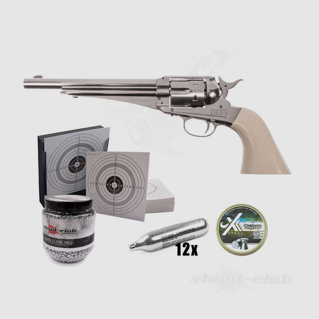 Crosman Remington 1875 Co2 Revolver 4.5mm Diabolo BB Trap Set