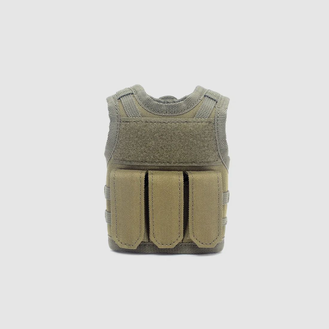 Mini Tactical Schutzweste mit Fronttaschen für Bierflasche / Weinflasche / Thermosflasche - Oliv