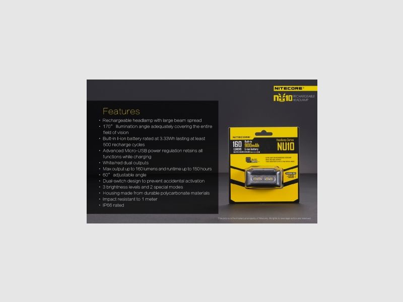 Nitecore NU10CRI Lampe frontale 115 lumens Jaune, image 19 sur 21