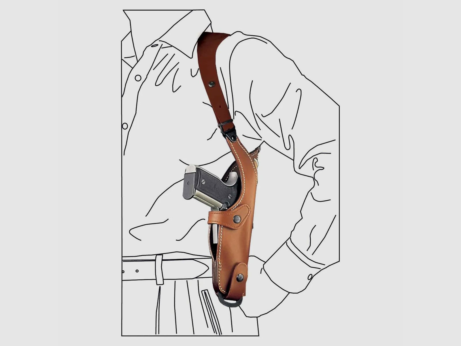 VEGA HOLSTER – FONDINA IN CUOIO FODERATO ASCELLARE VERTICALE | PER M/Auto 3 1/2″ – BERETTA 82/84 – NANO – CZ 83, immagine 2 di 2
