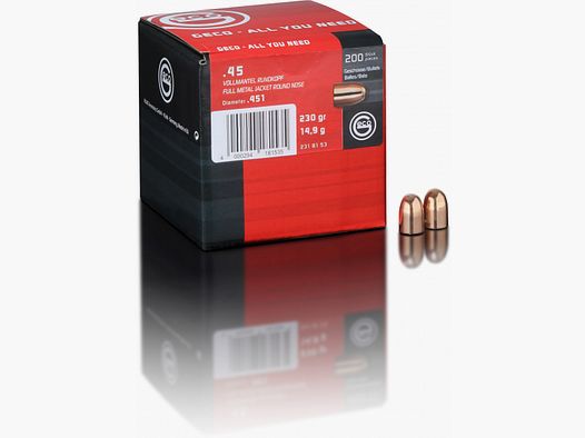 NEU 200 Stück GECO Geschosse .45 ACP Auto 230grs/14,9g FMJ Vollmantel-Rundkopf TOP-Präzision 2318153