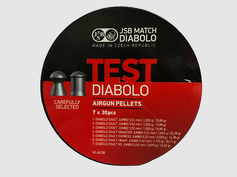 Testpack Rundkopf Diabolos JSB Exact Jumbo Field Target glatt Kaliber 5,5 mm 7 x 30 StĂĽck