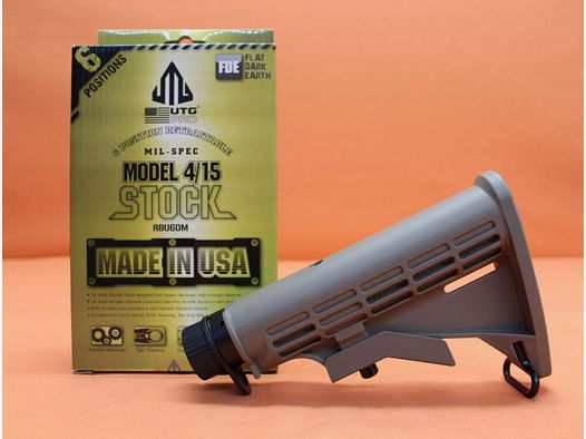 UTG - Leapers AR-15 : Assemblage de crosse UTG Carbine Stock 6-Pos. MILSPEC FDE Flat Dark Earth (RBU6DM) / Schubschaft