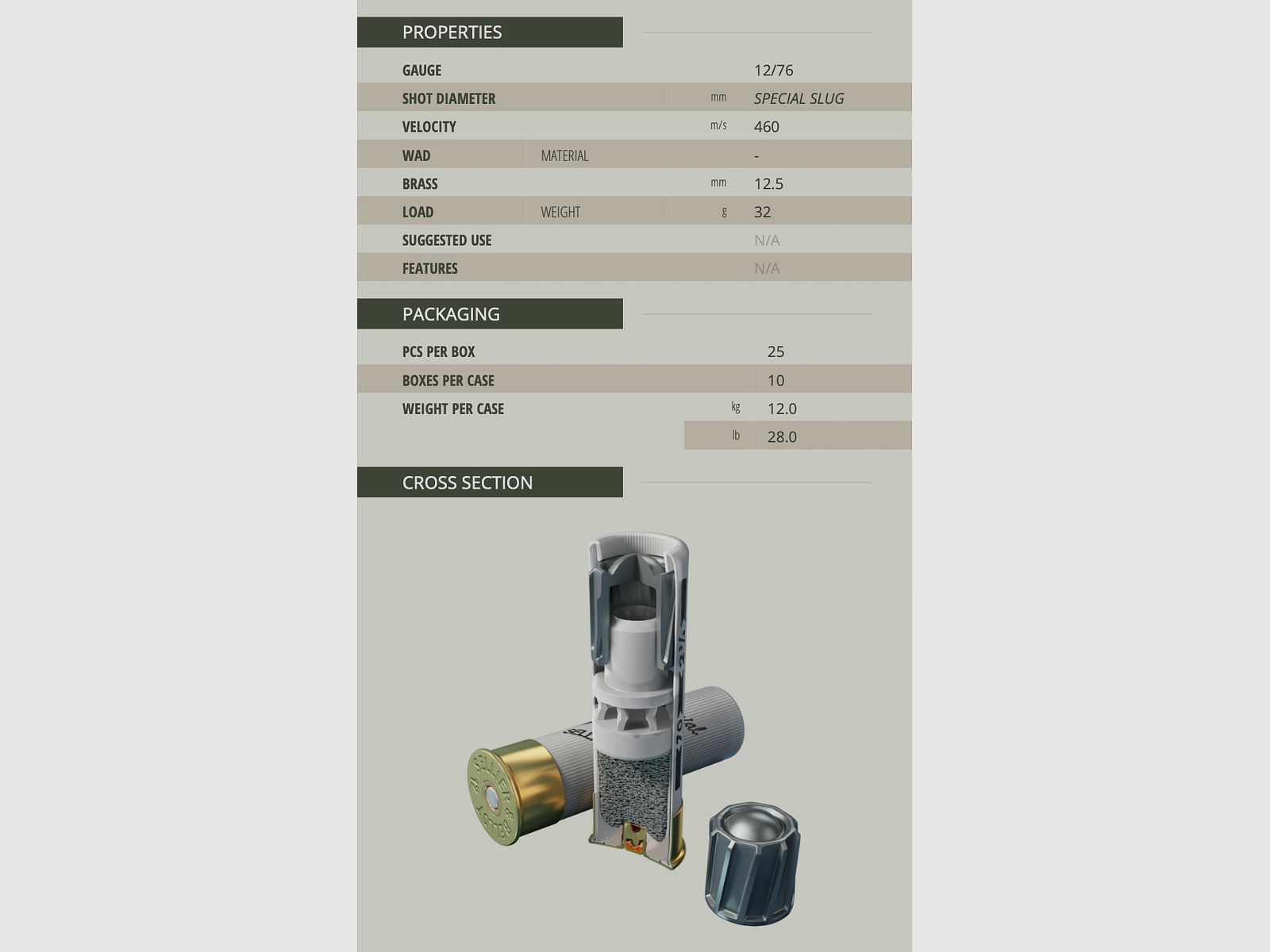 Sellier & Bellot 193793 Special Slug Magnum 12/76 32 g