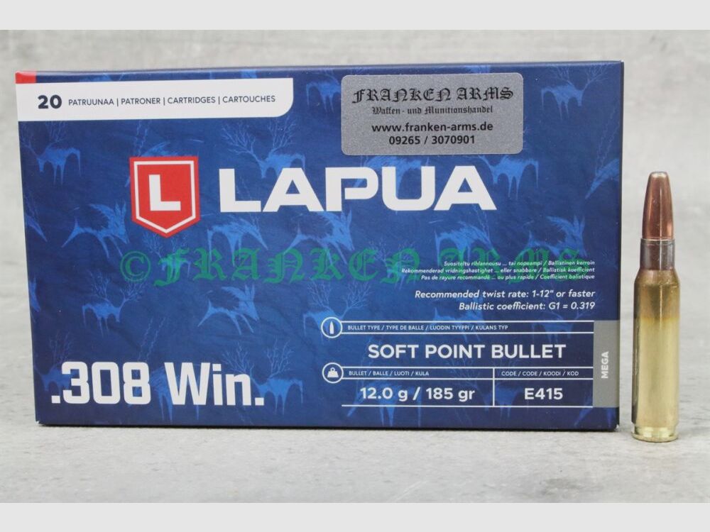 Lapua Mega .308 Win. 185gr. 12,0g 20 pezzi prezzo a scalare