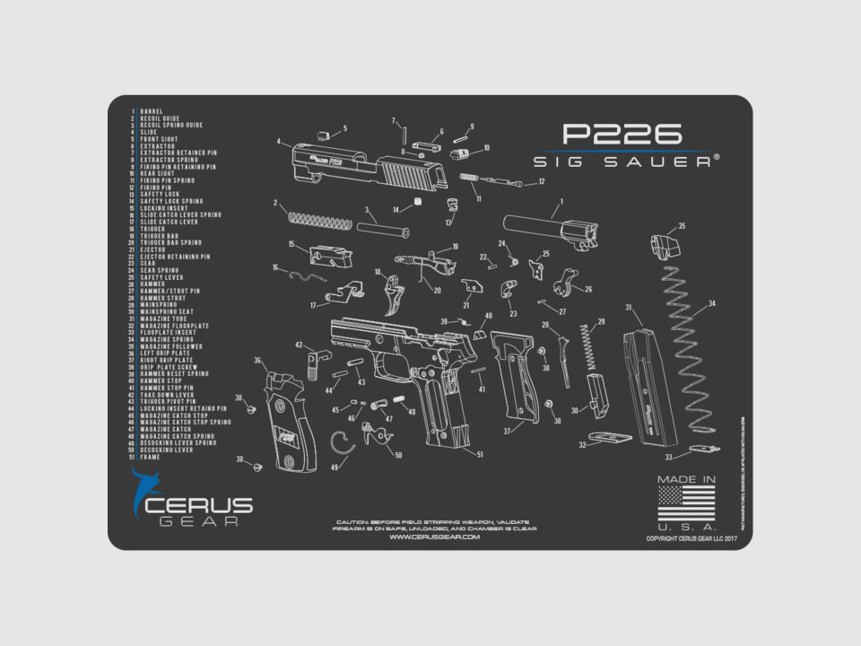 SCHEMATIC PROMAT SIG 226 tapis d’entretien et de soin pour armes de poing