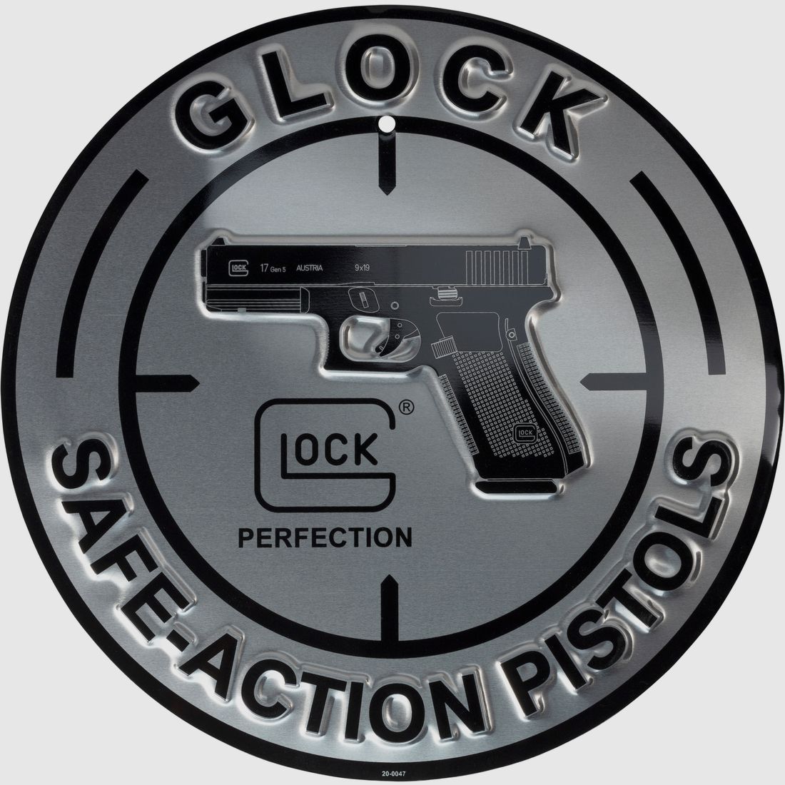 Glock Aluminium Schild "SAFE ACTION PISTOLS" – Ø 30 cm
