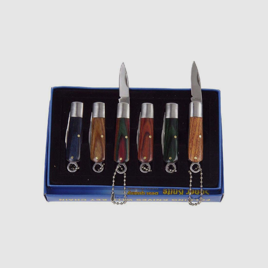 Juego de 6 mini cuchillos de bolsillo con llavero