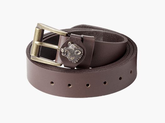 Leather belt ,buckle with decorative wild boar theme, 30 mm wide 120 cm