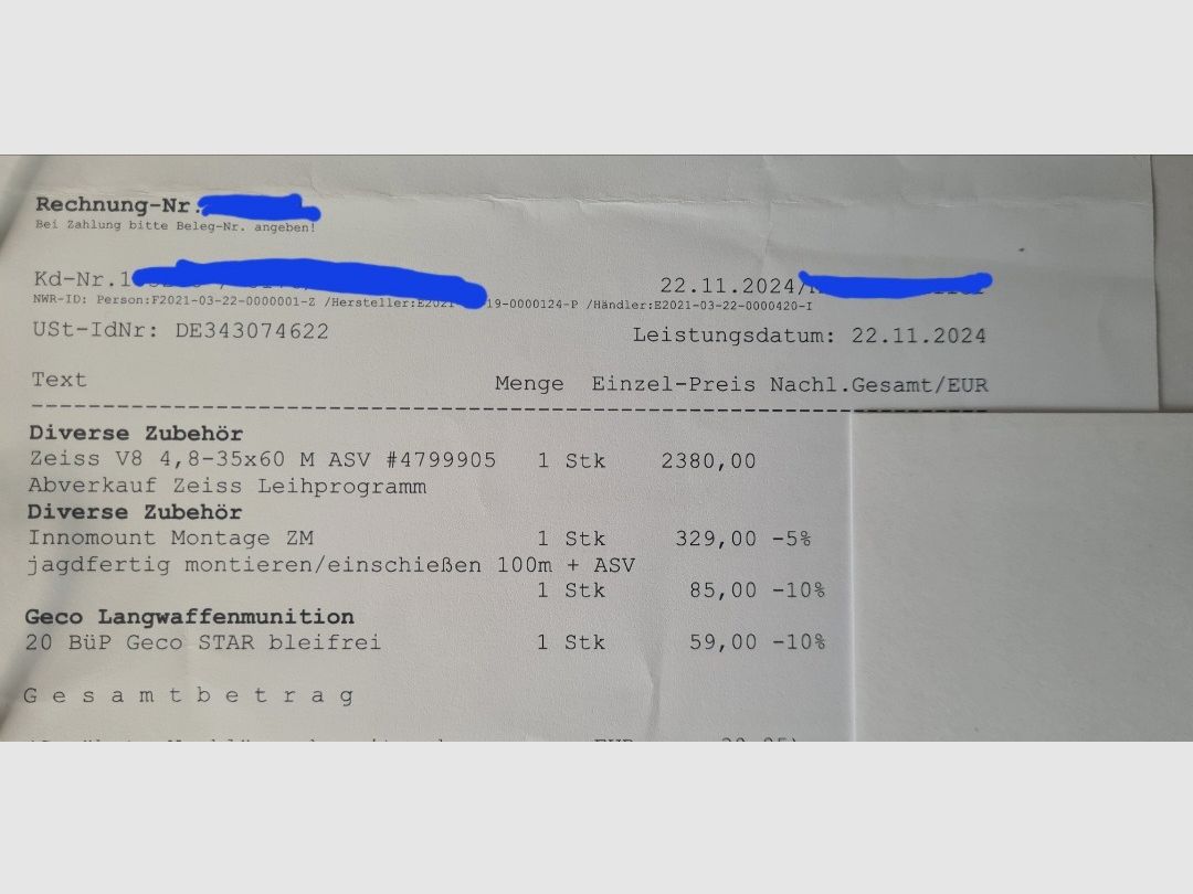 ZEISS Zielfernrohr V8 4,8-35x60 ASV mit Schiene und Rusan Modular FIX / VB