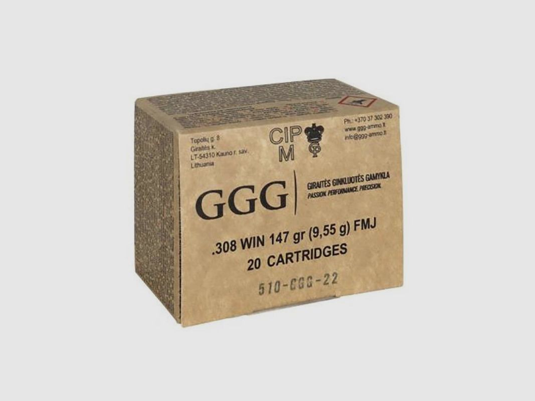 PACKUNG MIT 20 MUNITIONEN GGG .308 Win 147 FMJ