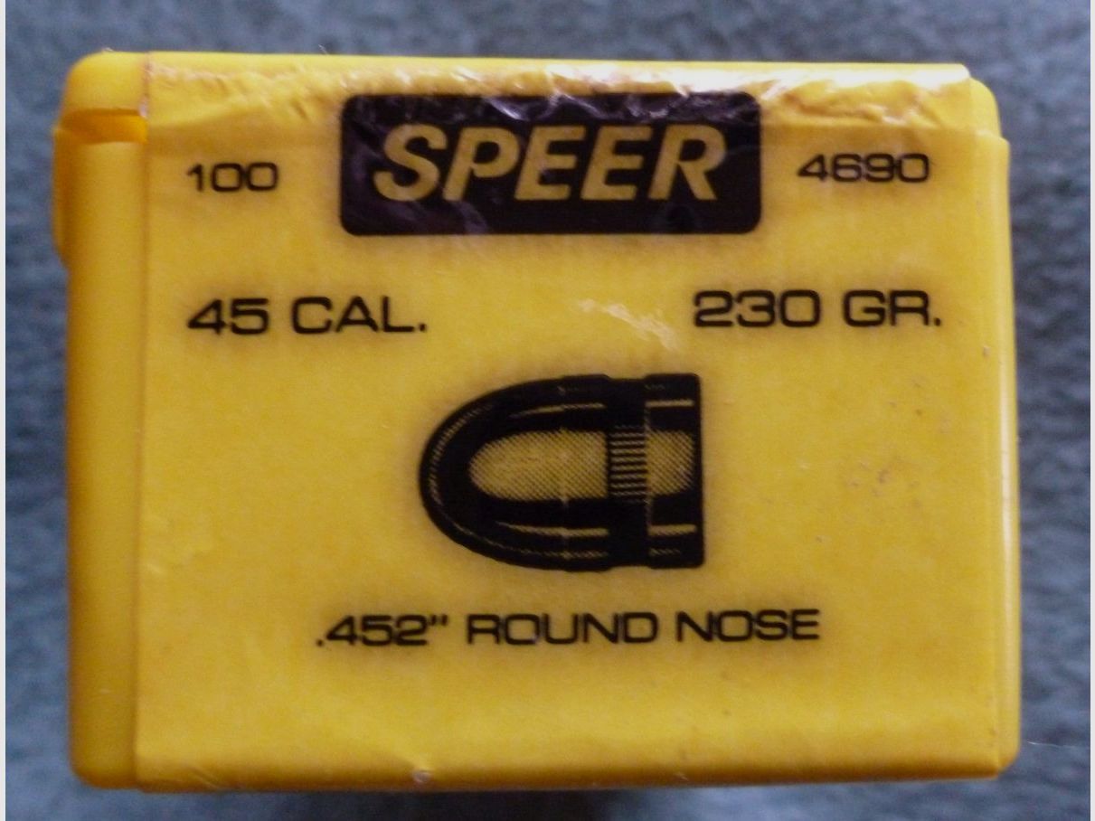 Speer Bullets 100 pieces Round Nose caliber 45/452 230gr 4690