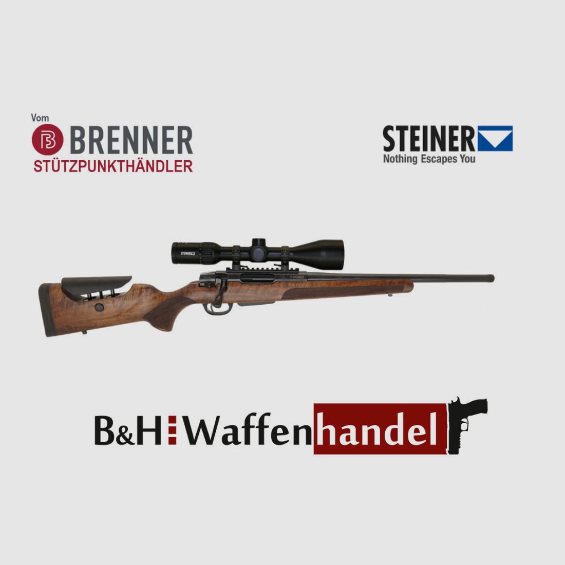 Brenner Komplettpaket:	 BR20 L.E. (Nussbaum, verstellbarer Schaftrücken / Limited Edition) mit Steiner Ranger 3-12x56