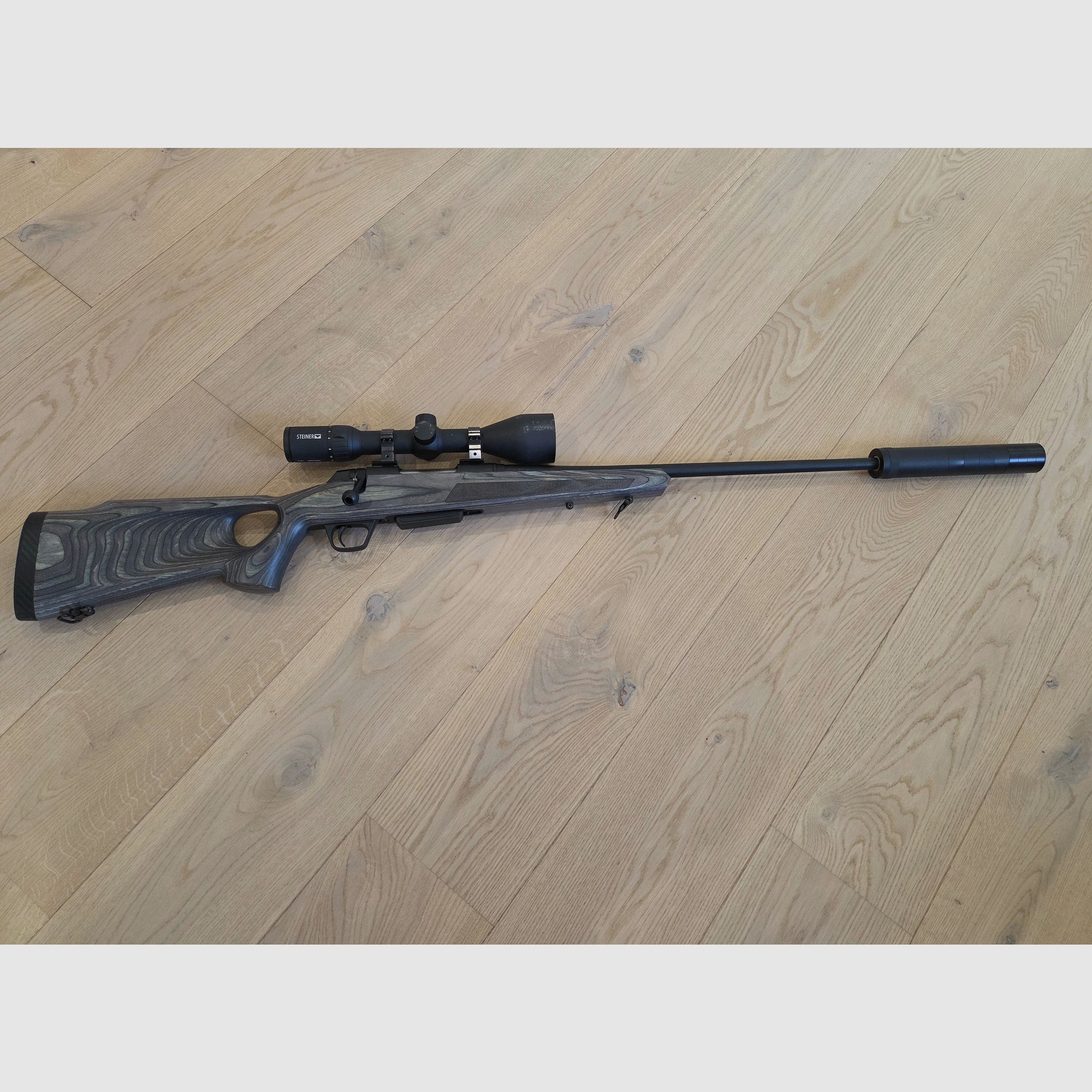 Winchester XPR repeating rifle in .308 with Steiner Ranger scope and silencer