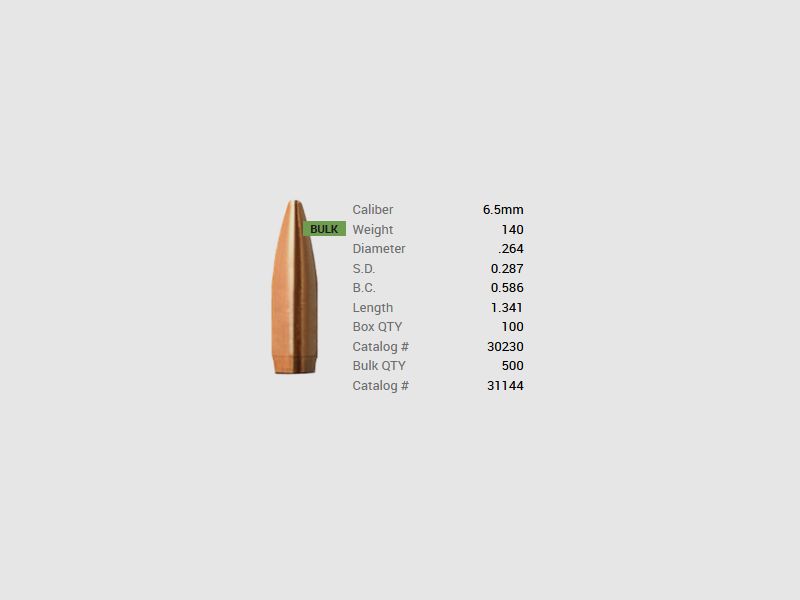 Barnes Geschoss 6,5mm/.264 140GR Match Burners BT 100 Stück